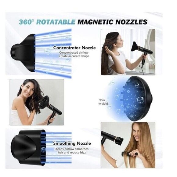 Nicebay Ionic Hair Dryer, Professional Blow Dryer with 3 Attachments Open Box - Picture 9 of 12